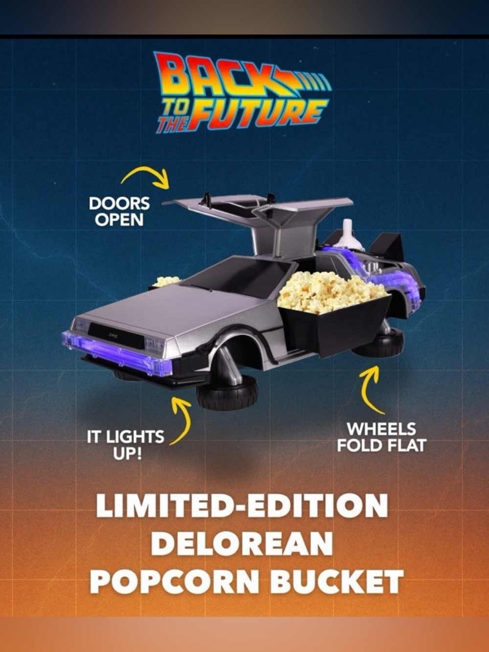 NEW Back to the Future 40th Anniversary DeLorean popcorn bucket limited edition
